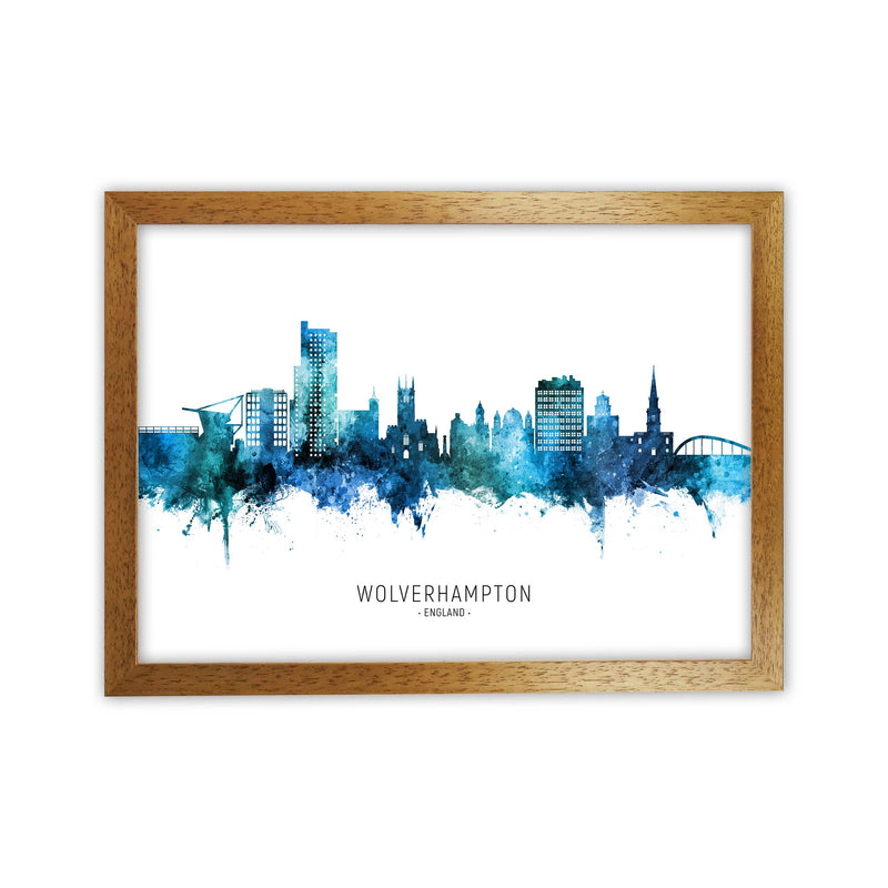 Wolverhampton England Skyline Blue City Name  by Michael Tompsett Oak Grain