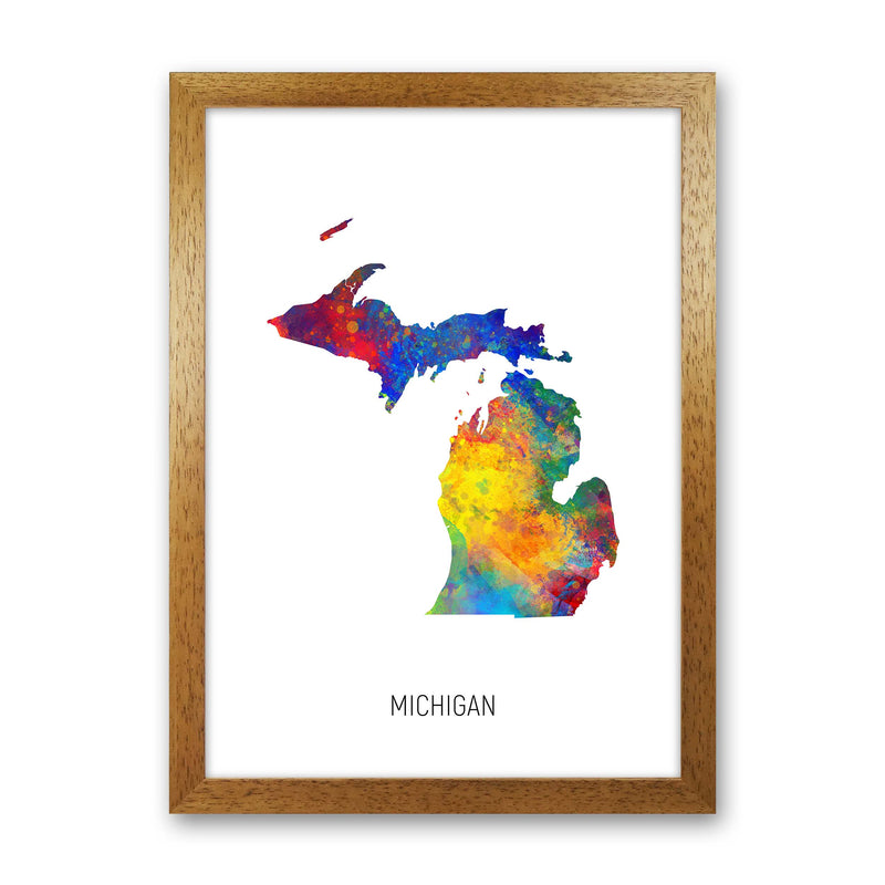 Michigan Watercolour Map Art Print by Michael Tompsett Oak Grain