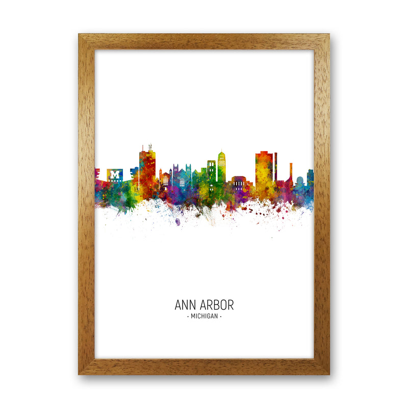 Ann Arbor Michigan Skyline Portrait Art Print by Michael Tompsett Oak Grain