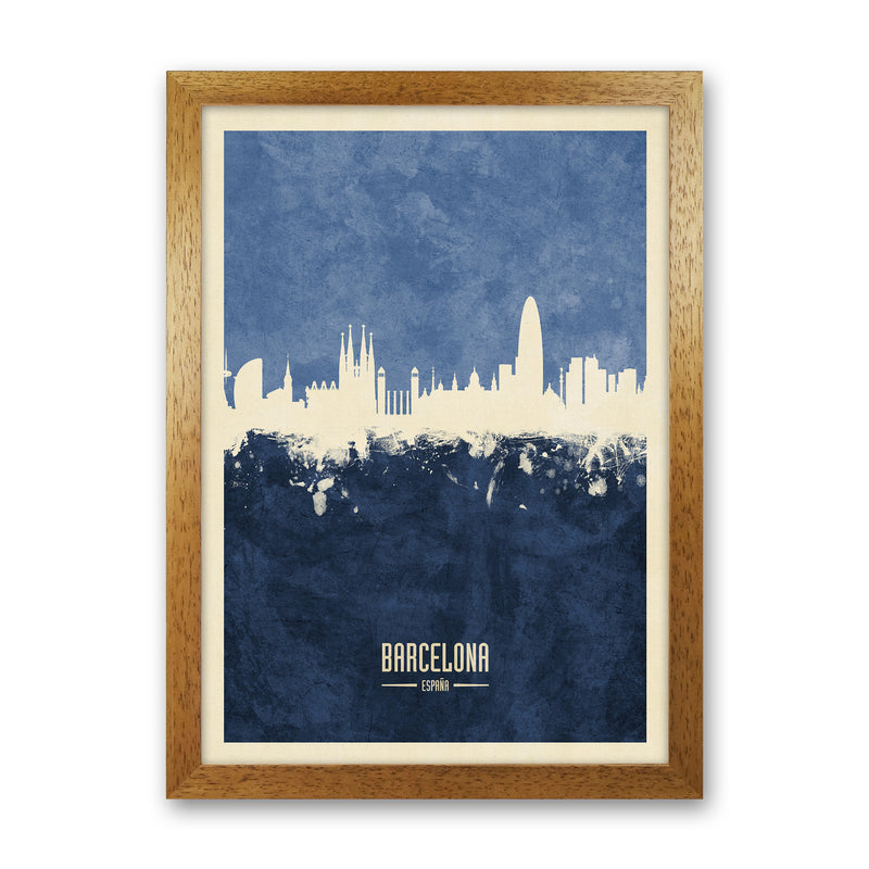 Barcelona Spain Skyline Portrait Navy Art Print by Michael Tompsett Oak Grain