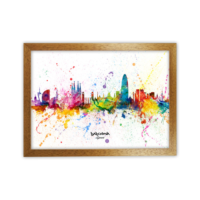 Barcelona Spain Skyline Splash Art Print by Michael Tompsett Oak Grain