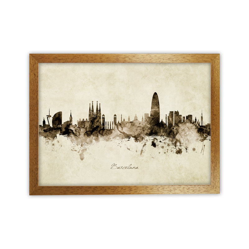 Barcelona Spain Skyline Vintage Art Print by Michael Tompsett Oak Grain