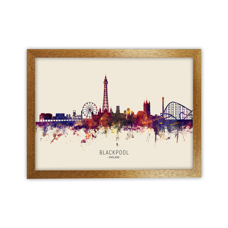 Blackpool England Skyline Autumn City Name Art Print by Michael Tompsett Oak Grain