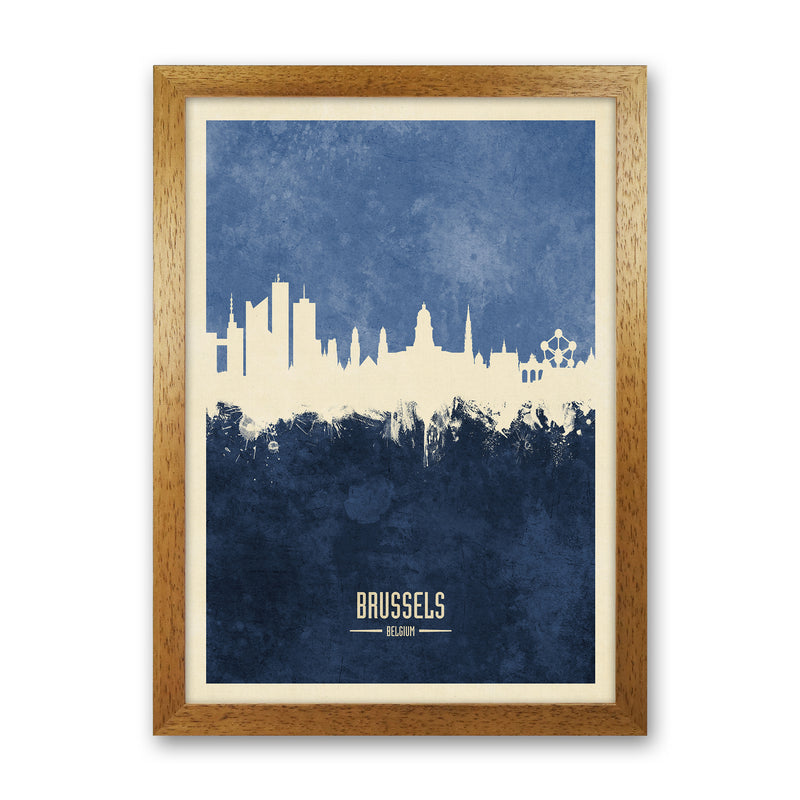 Brussels Belgium Skyline Portrait Navy Art Print by Michael Tompsett Oak Grain