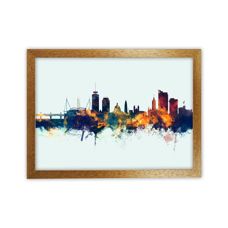 Cardiff Wales Skyline Blue Orange Art Print by Michael Tompsett Oak Grain