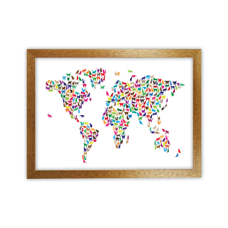 Cats Map of the World Colour Art Print by Michael Tompsett Oak Grain