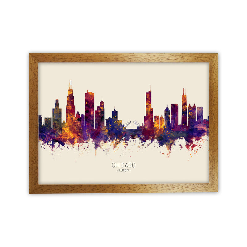 Chicago Illinois Skyline Autumn City Name Art Print by Michael Tompsett Oak Grain