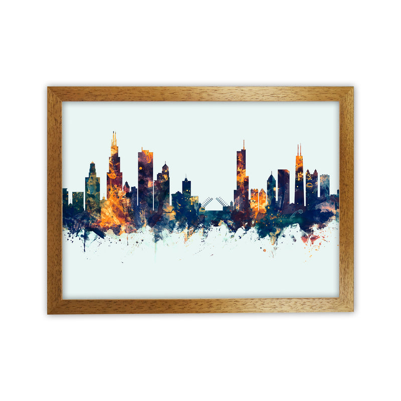 Chicago Illinois Skyline Blue Orange Art Print by Michael Tompsett Oak Grain