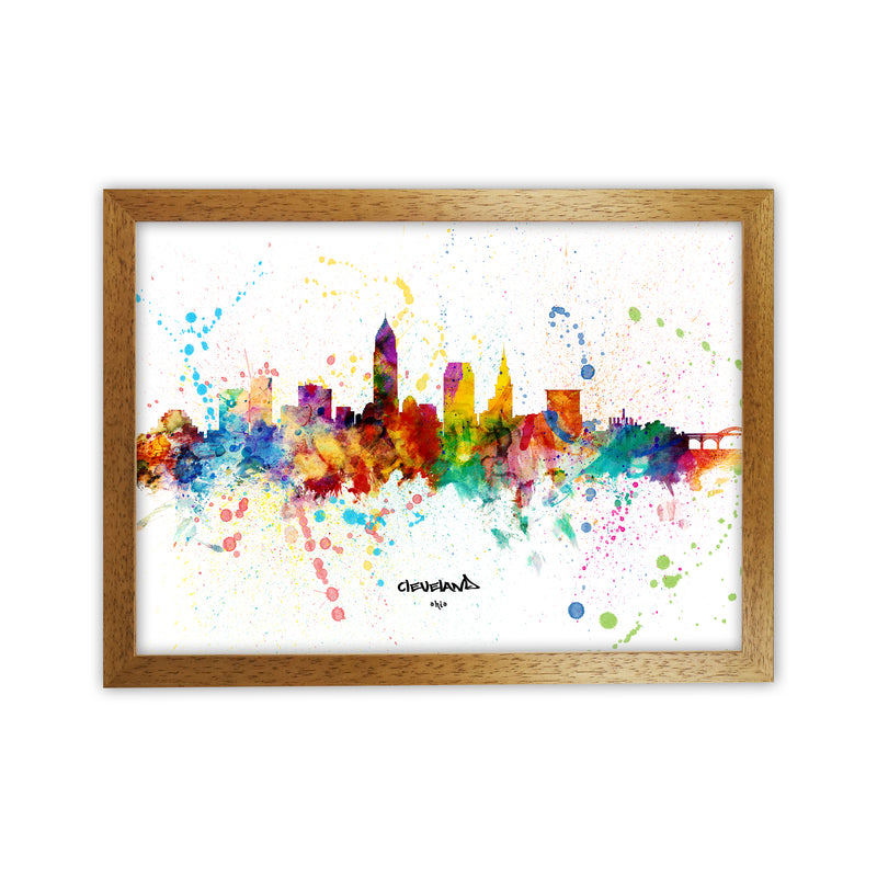 Cleveland Ohio Skyline Splash Art Print by Michael Tompsett Oak Grain