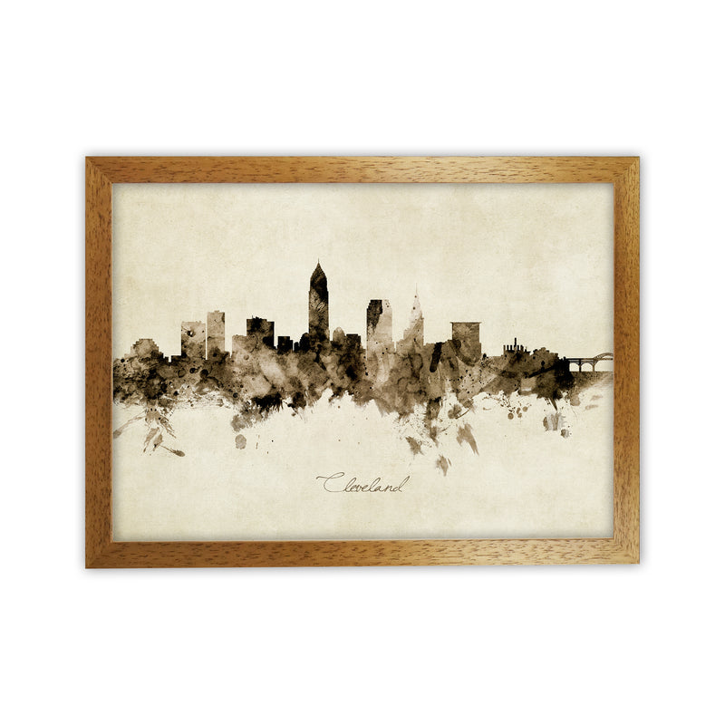 Cleveland Ohio Skyline Vintage Art Print by Michael Tompsett Oak Grain