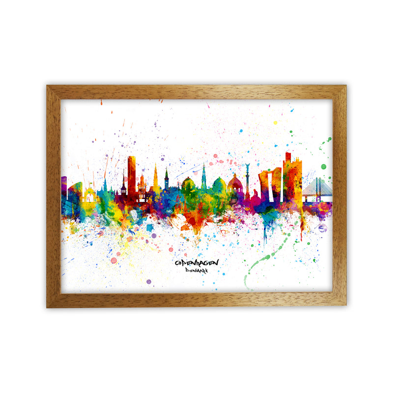 Copenhagen Denmark Skyline Splash Art Print by Michael Tompsett Oak Grain