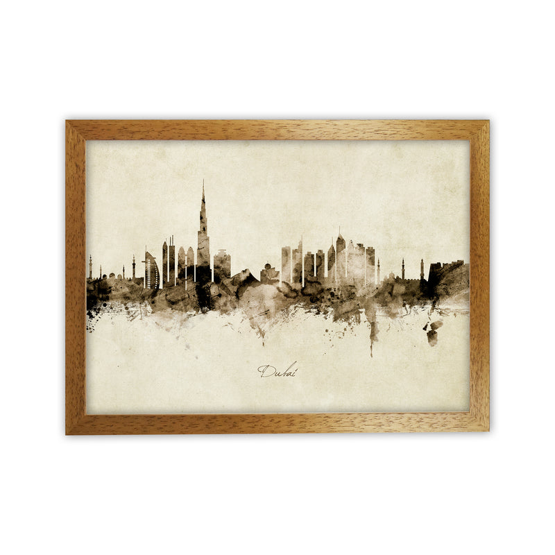 Dubai United Arab Emirates Skyline Vintage Art Print by Michael Tompsett Oak Grain