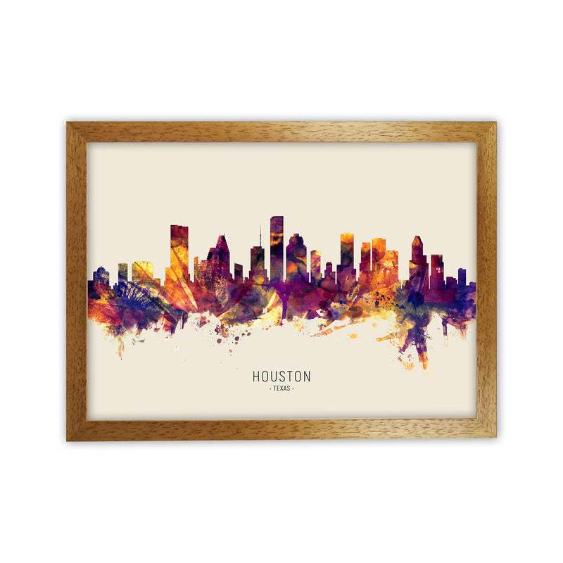 Houston Texas Skyline Autumn City Name Art Print by Michael Tompsett Oak Grain