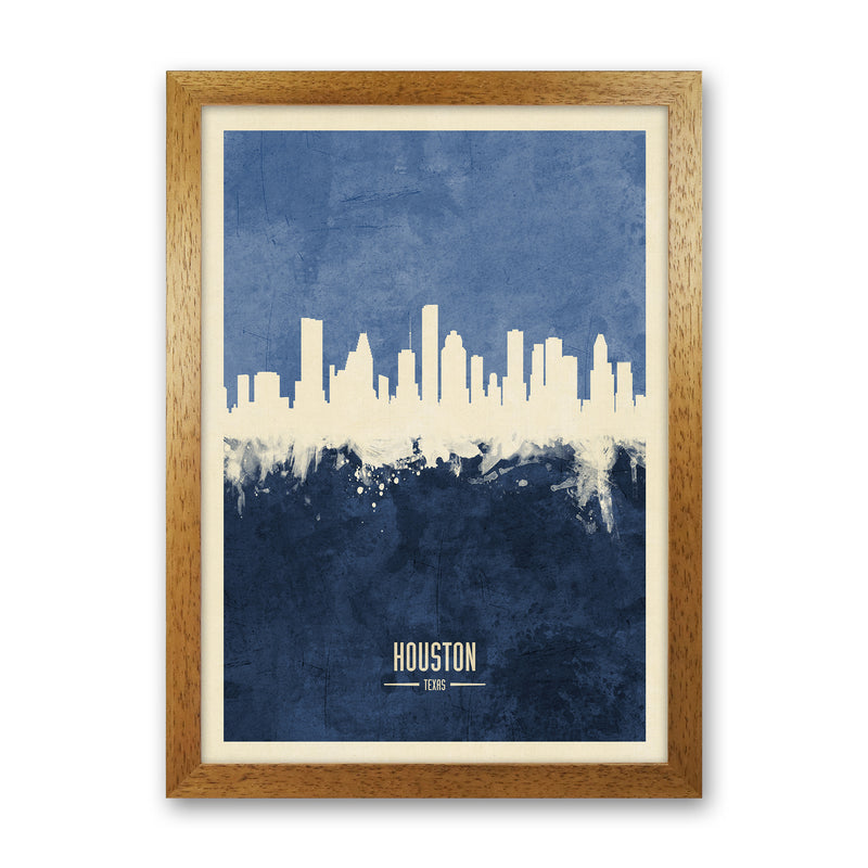 Houston Texas Skyline Portrait Navy Art Print by Michael Tompsett Oak Grain