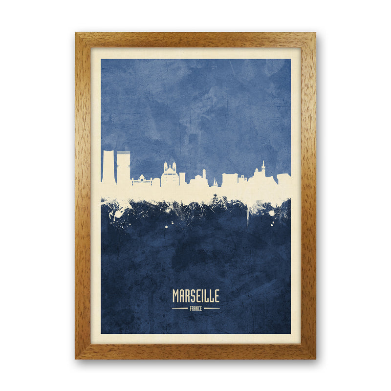 Marseille France Skyline Portrait Navy Art Print by Michael Tompsett Oak Grain