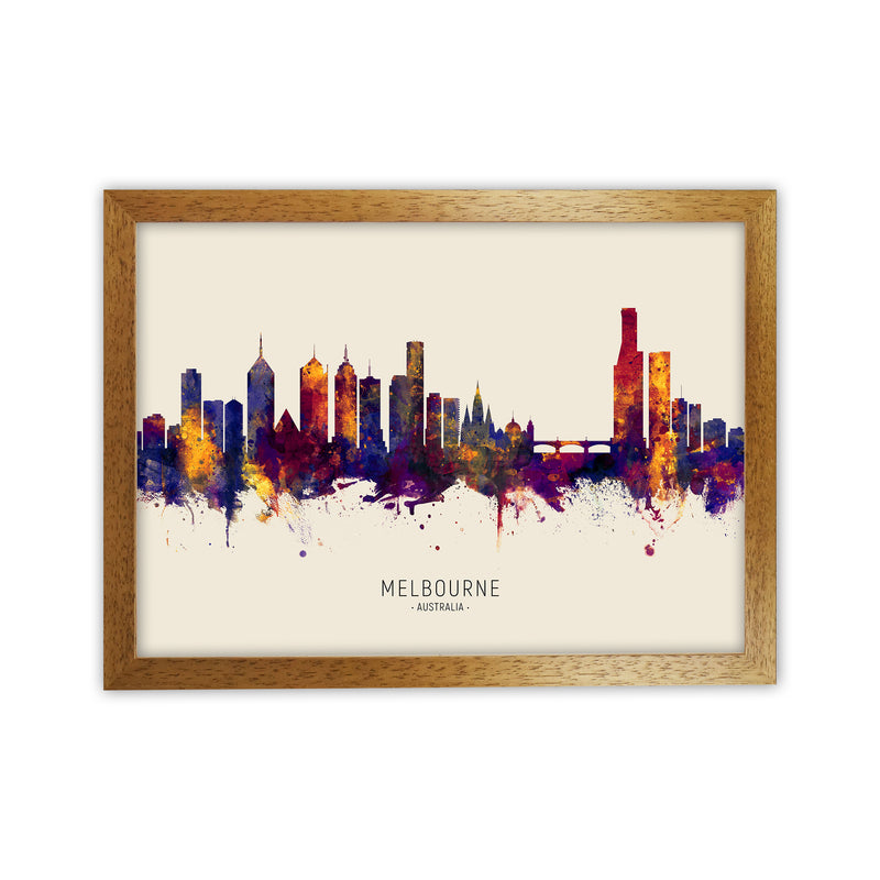 Melbourne Australia Skyline Autumn City Name Art Print by Michael Tompsett Oak Grain