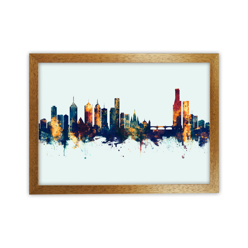 Melbourne Australia Skyline Blue Orange Art Print by Michael Tompsett Oak Grain