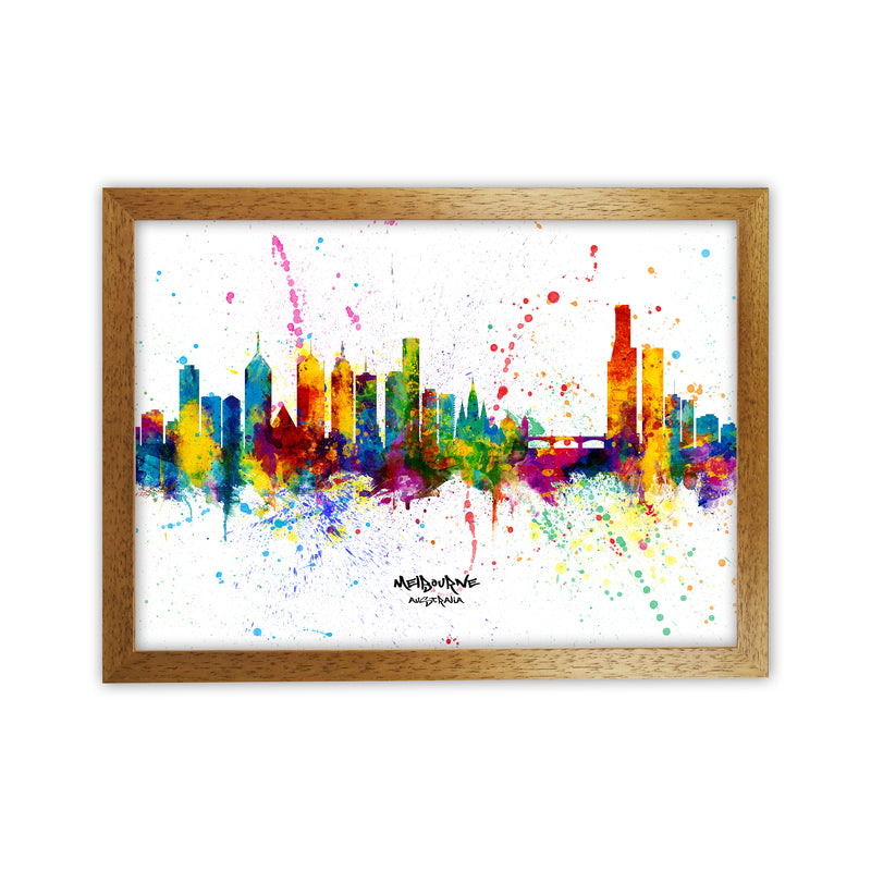 Melbourne Australia Skyline Splash Art Print by Michael Tompsett Oak Grain