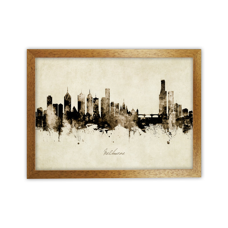 Melbourne Australia Skyline Vintage Art Print by Michael Tompsett Oak Grain