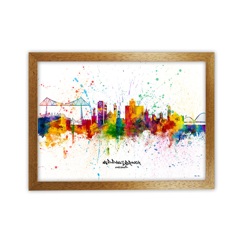 Middlesbrough England Skyline Splash Art Print by Michael Tompsett Oak Grain