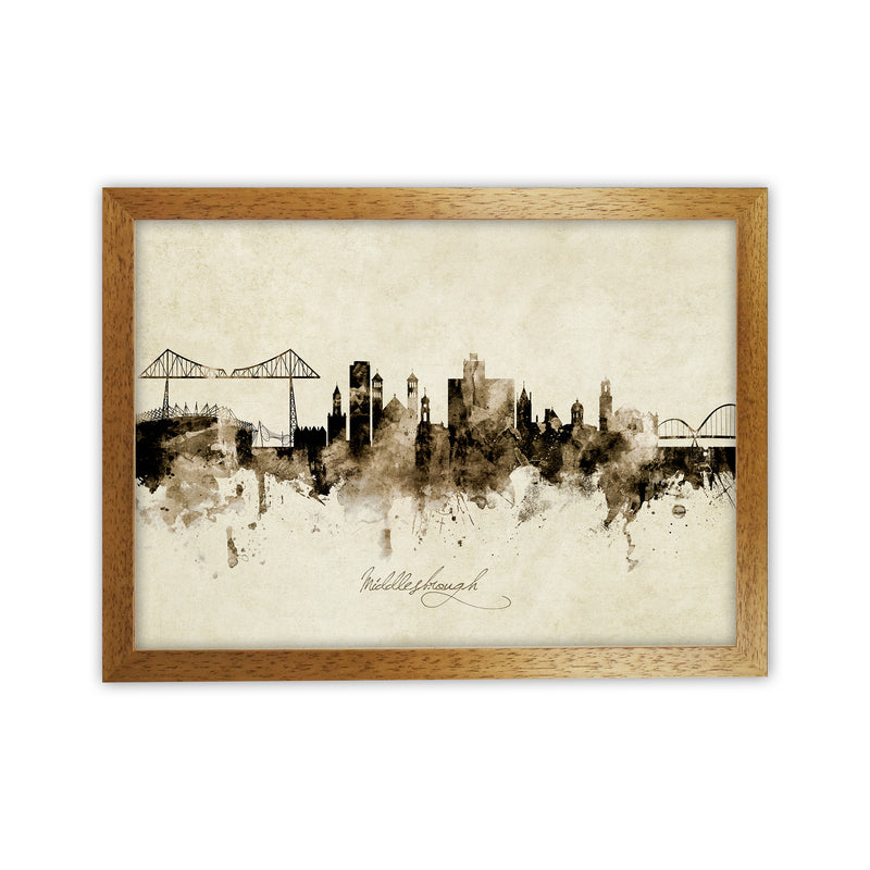 Middlesbrough England Skyline Vintage Art Print by Michael Tompsett Oak Grain