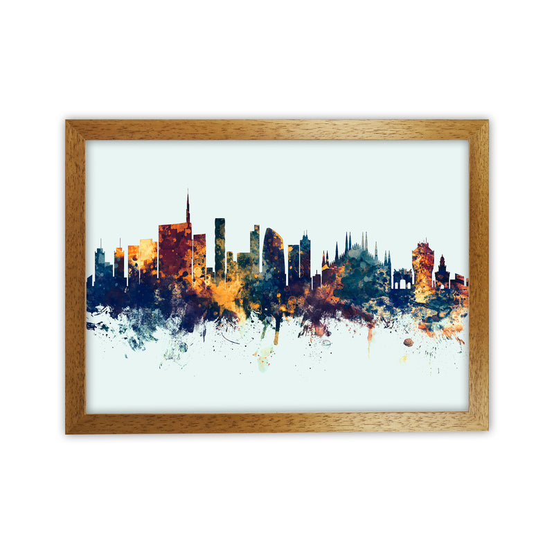 Milan Italy Skyline Blue Orange Art Print by Michael Tompsett Oak Grain