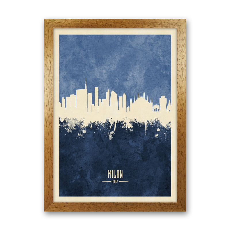 Milan Italy Skyline Portrait Navy Art Print by Michael Tompsett Oak Grain