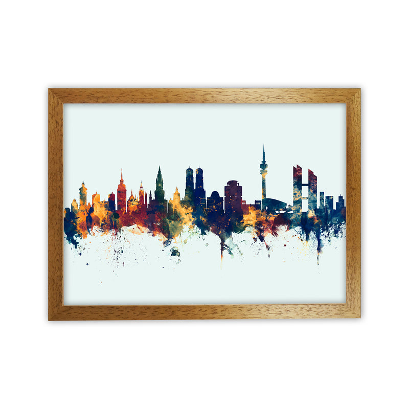 Munich Germany Skyline Blue Orange Art Print by Michael Tompsett Oak Grain