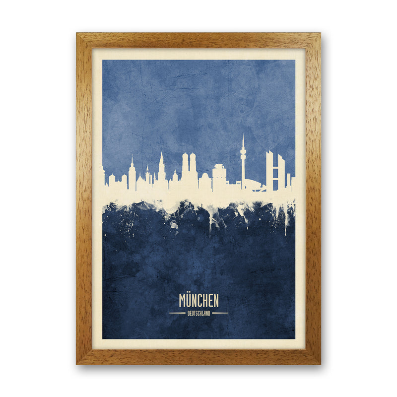 Munich Germany Skyline Portrait Navy Art Print by Michael Tompsett Oak Grain