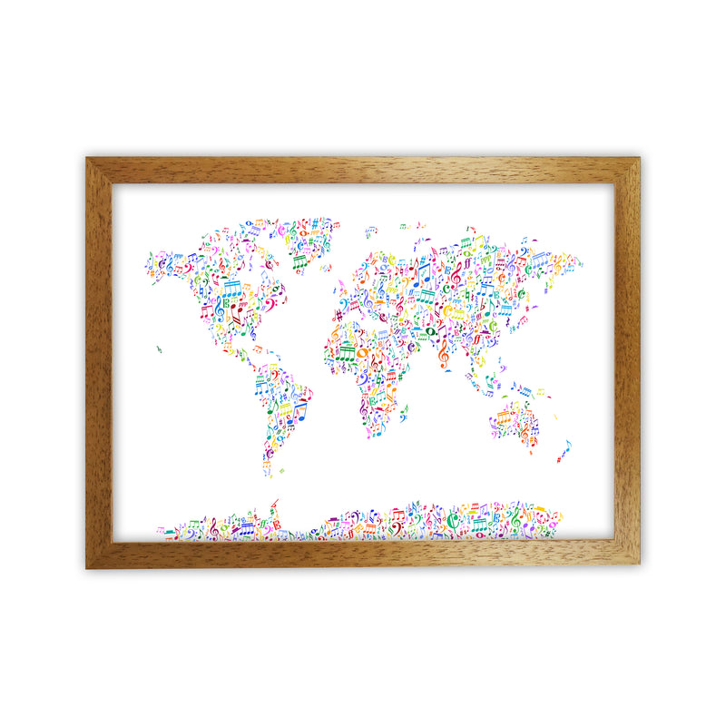 Music Notes Map of the World Colour Art Print by Michael Tompsett Oak Grain