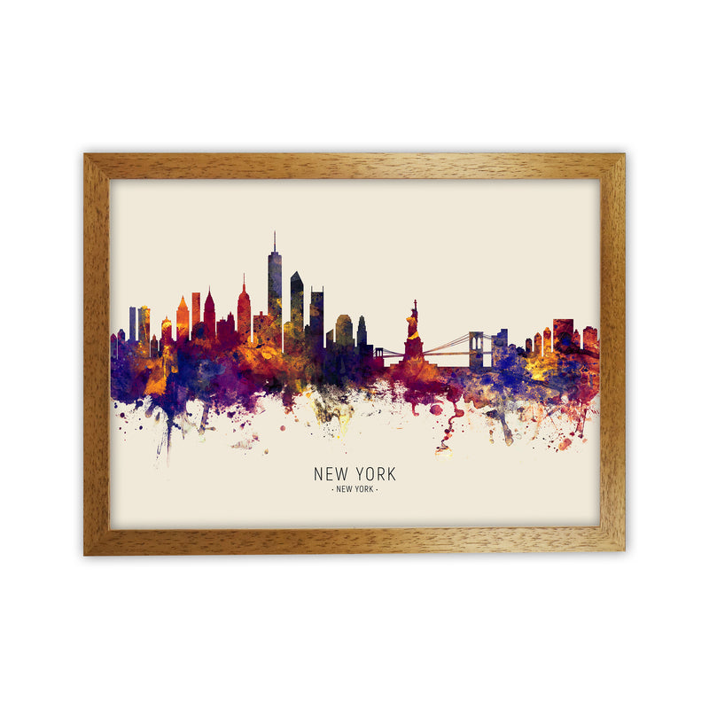 New York New York Skyline Autumn City Name Art Print by Michael Tompsett Oak Grain