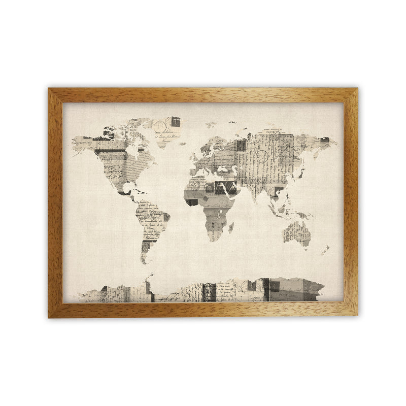 Old Postcards World Map Art Print by Michael Tompsett Oak Grain