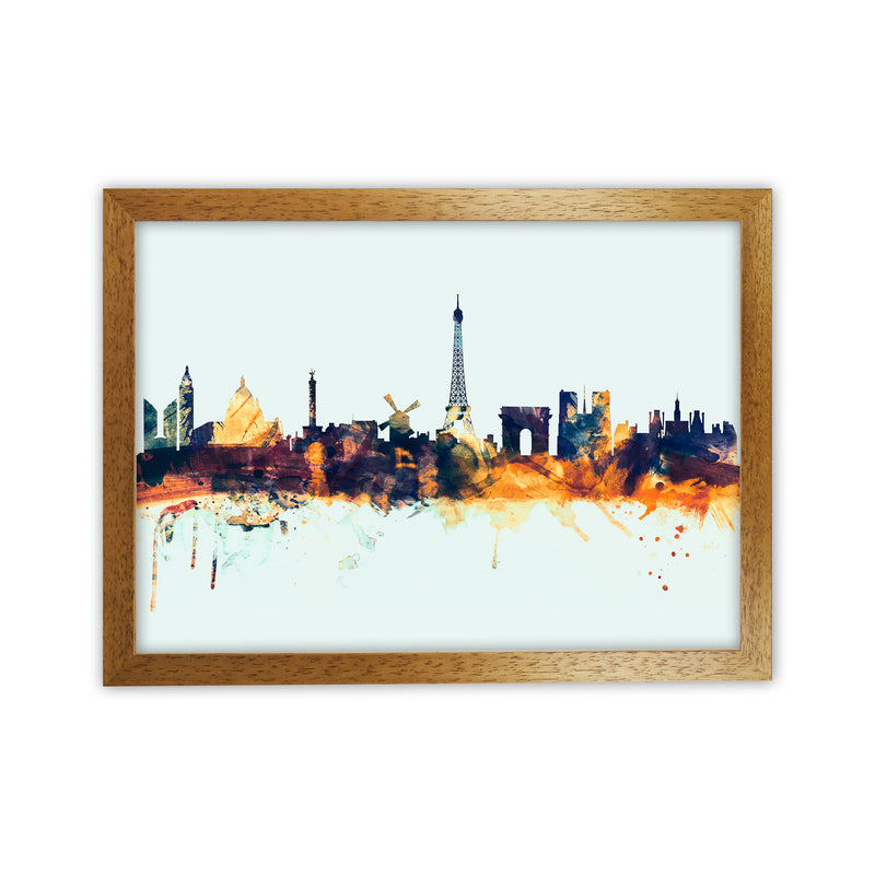 Paris France Skyline Blue Orange Art Print by Michael Tompsett Oak Grain