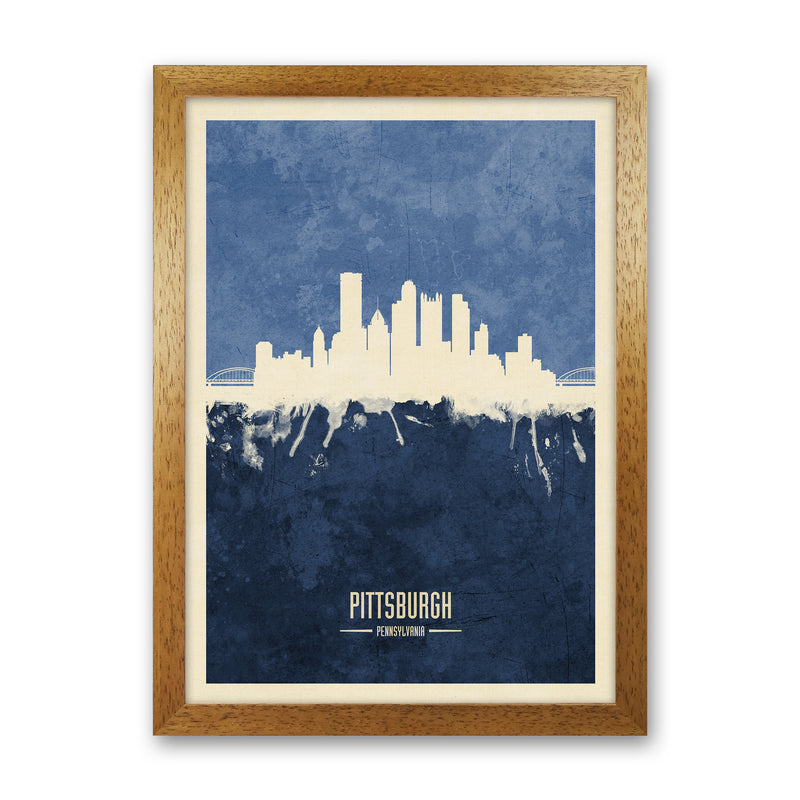 Pittsburgh Pennsylvania Skyline Portrait Navy Art Print by Michael Tompsett Oak Grain