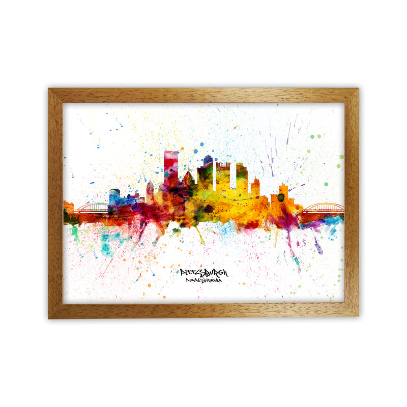 Pittsburgh Pennsylvania Skyline Splash Art Print by Michael Tompsett Oak Grain