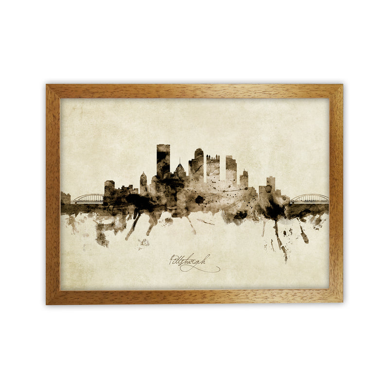 Pittsburgh Pennsylvania Skyline Vintage Art Print by Michael Tompsett Oak Grain