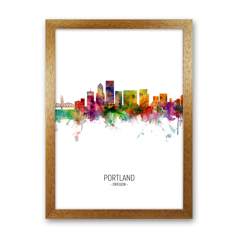 Portland Oregon Skyline Portrait Art Print by Michael Tompsett Oak Grain