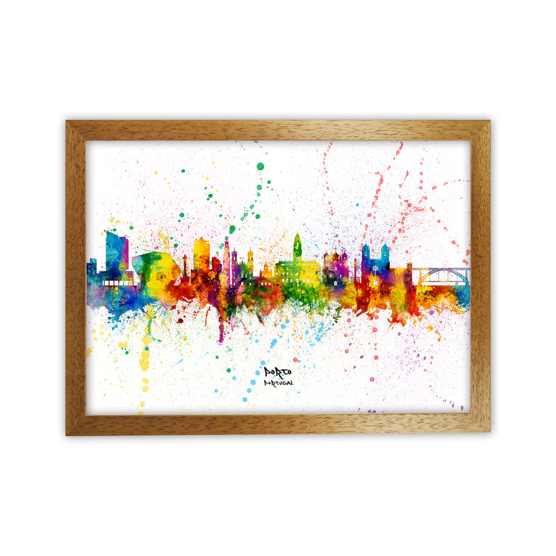 Porto Portugal Skyline Splash Art Print by Michael Tompsett Oak Grain