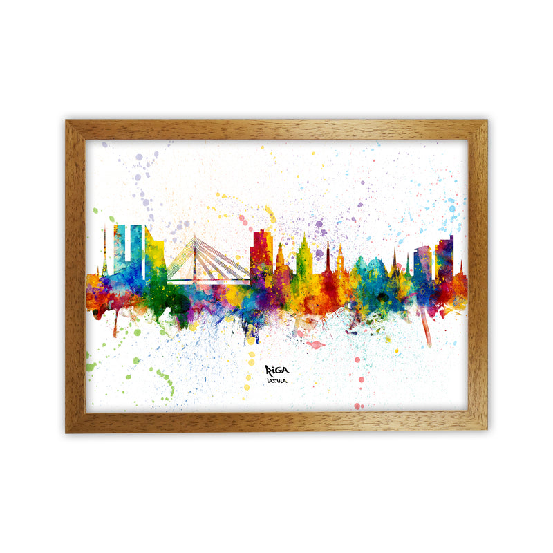 Riga Latvia Skyline Splash Art Print by Michael Tompsett Oak Grain