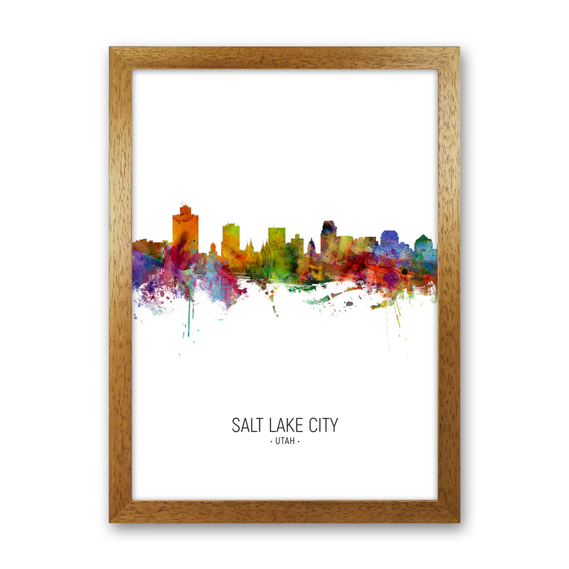 Salt Lake City Utah Skyline Portrait Art Print by Michael Tompsett Oak Grain
