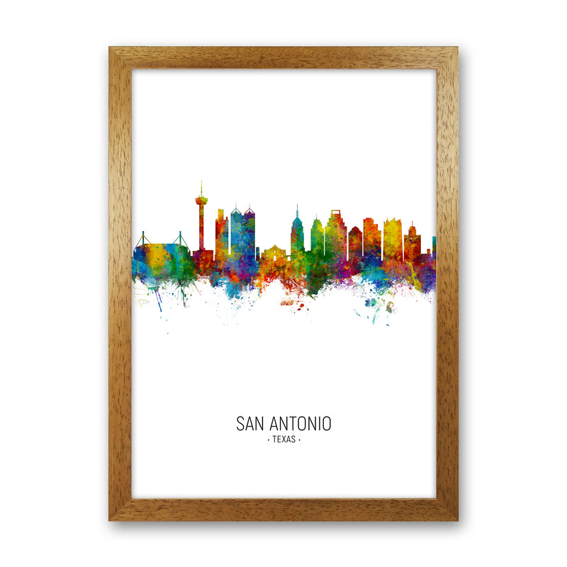San Antonio Texas Skyline Portrait Art Print by Michael Tompsett Oak Grain