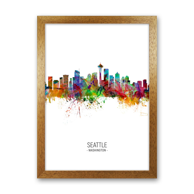Seattle Washington Skyline Portrait Art Print by Michael Tompsett Oak Grain
