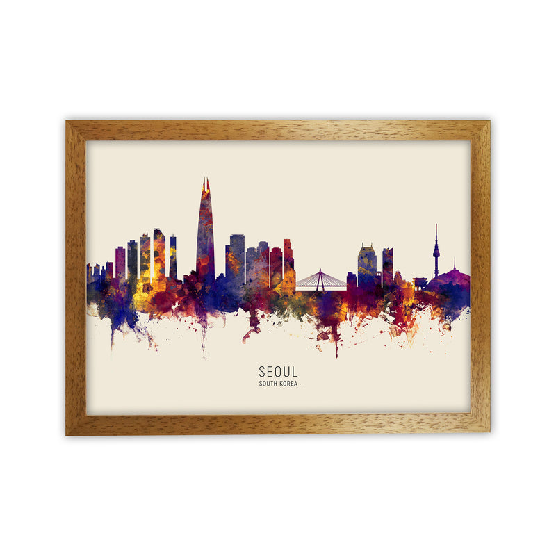 Seoul South Korea Skyline Autumn City Name Art Print by Michael Tompsett Oak Grain