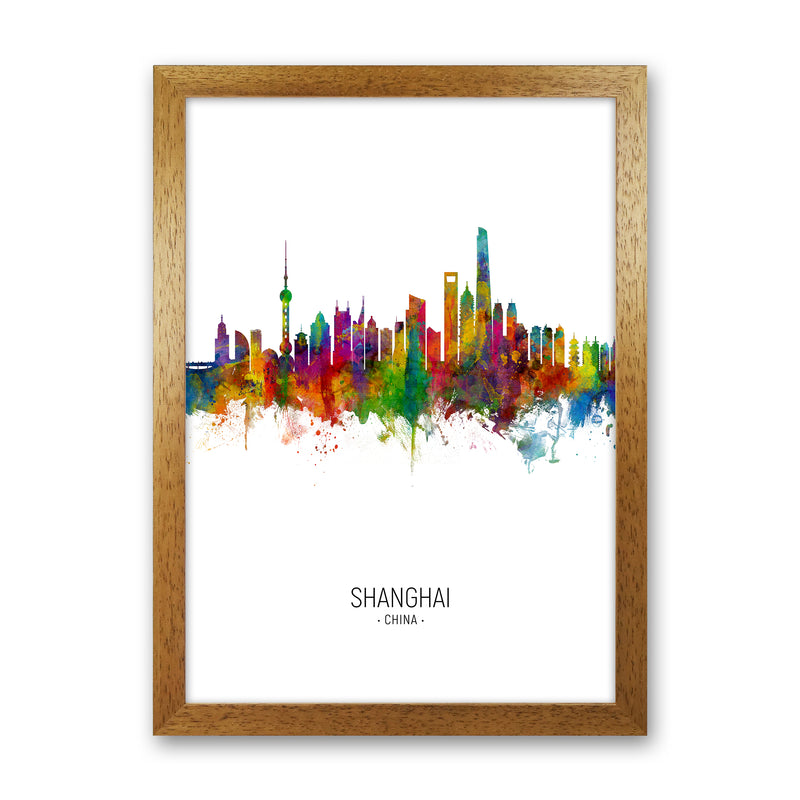 Shanghai China Skyline Portrait Art Print by Michael Tompsett Oak Grain