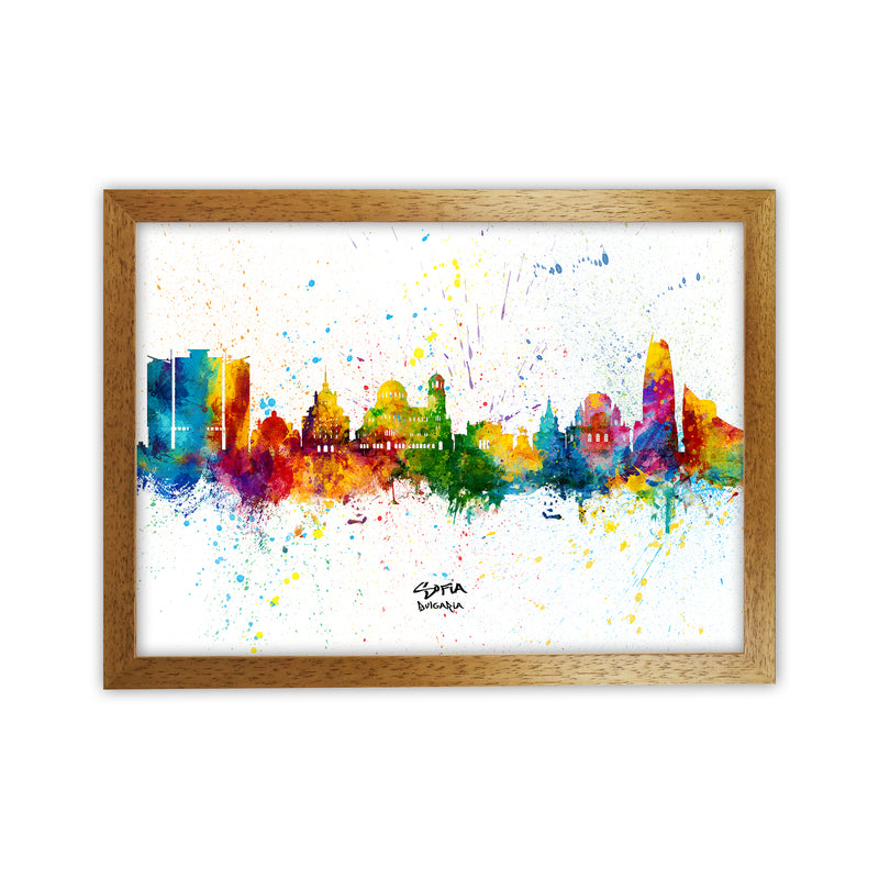 Sofia Bulgaria Skyline Splash Art Print by Michael Tompsett Oak Grain