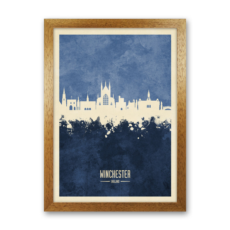 Winchester England Skyline Portrait Navy Art Print by Michael Tompsett Oak Grain