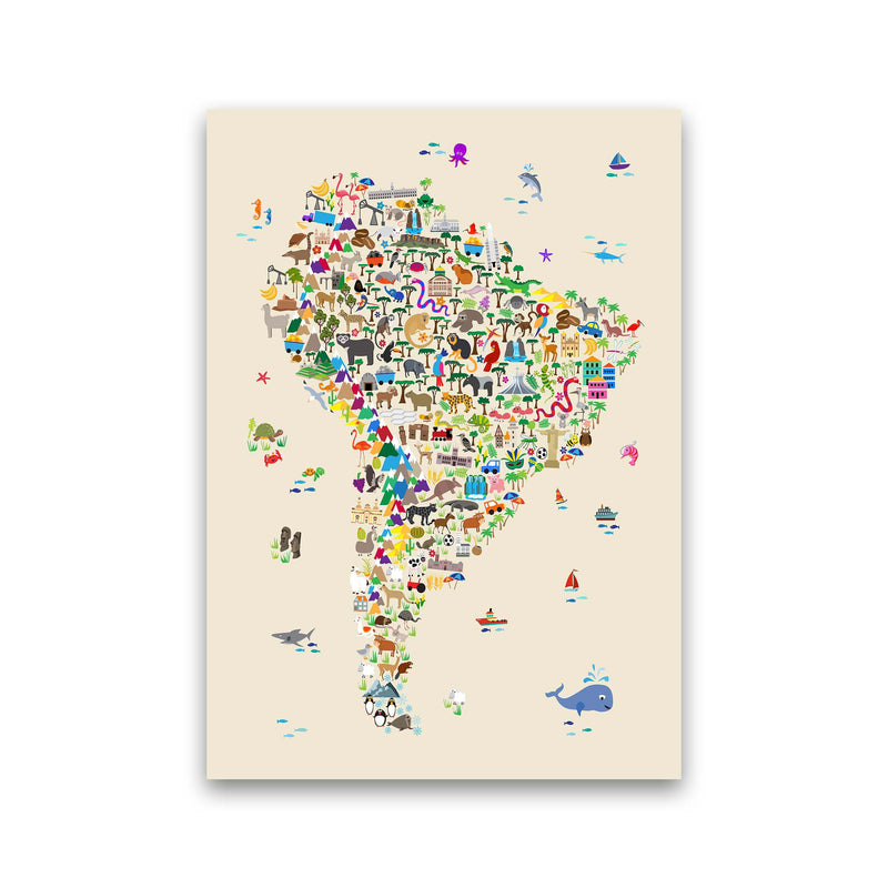 Animal Map of South America Beige Print by Michael Tompsett Print Only