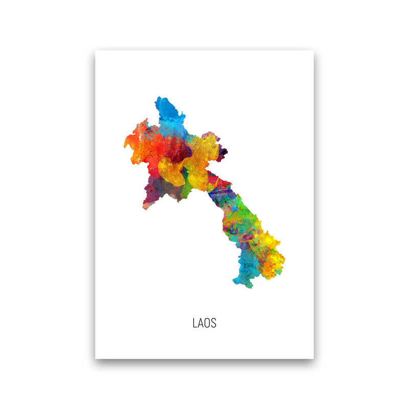 Laos Watercolour Map Art Print by Michael Tompsett Print Only