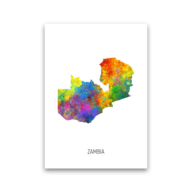 Zambia Watercolour Map Art Print by Michael Tompsett Print Only