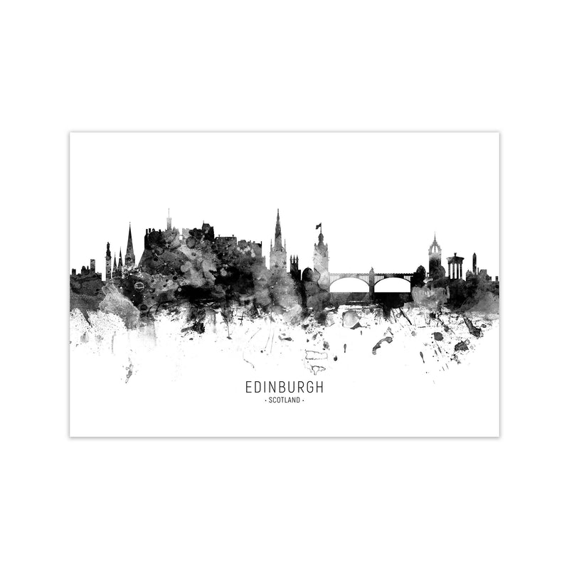 Edinburgh Scotland Skyline Black White City Name  by Michael Tompsett Print Only